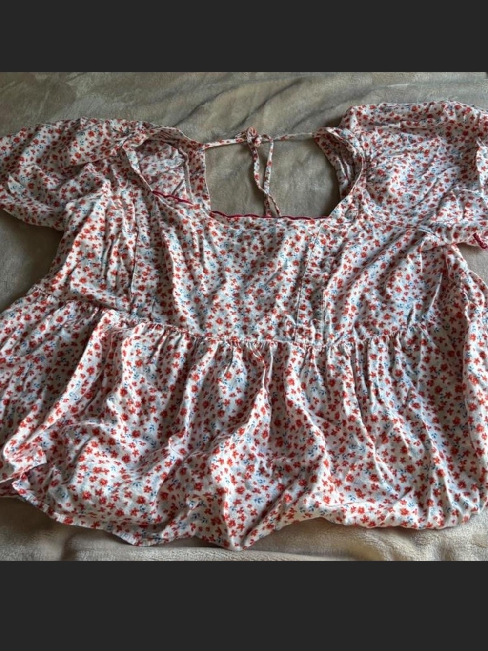 Old Navy White Peplum Top with Red Floral Print